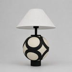 Load image into Gallery viewer, black and ivory ceramic globe table lamp with white fabric shade