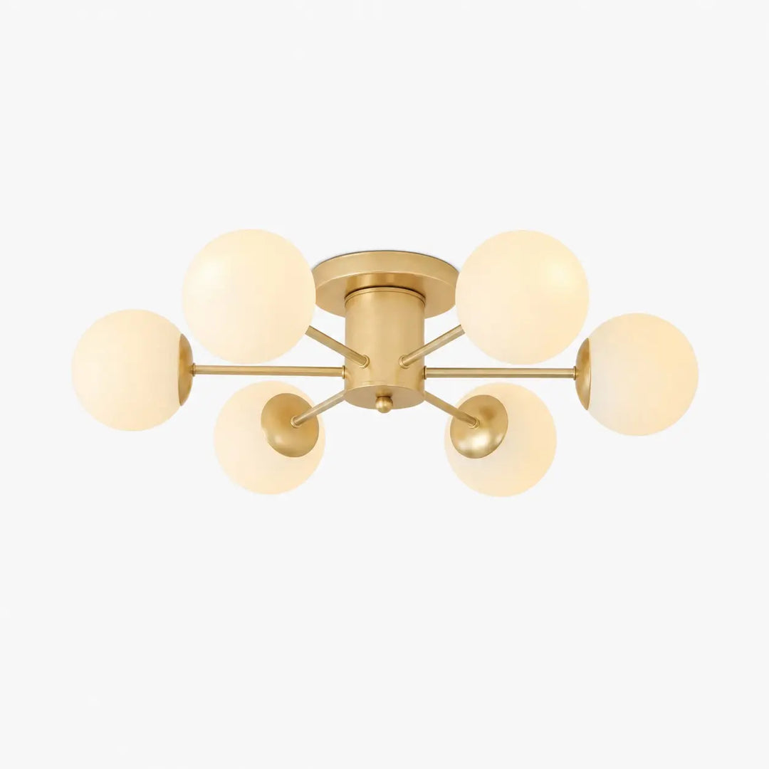 Gold brass and glass ceiling light with 6 heads