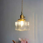 Load image into Gallery viewer, Traditional Vintage Square Rectangle Ripple Glass Iron 1-Light Pendant Light For Living Room
