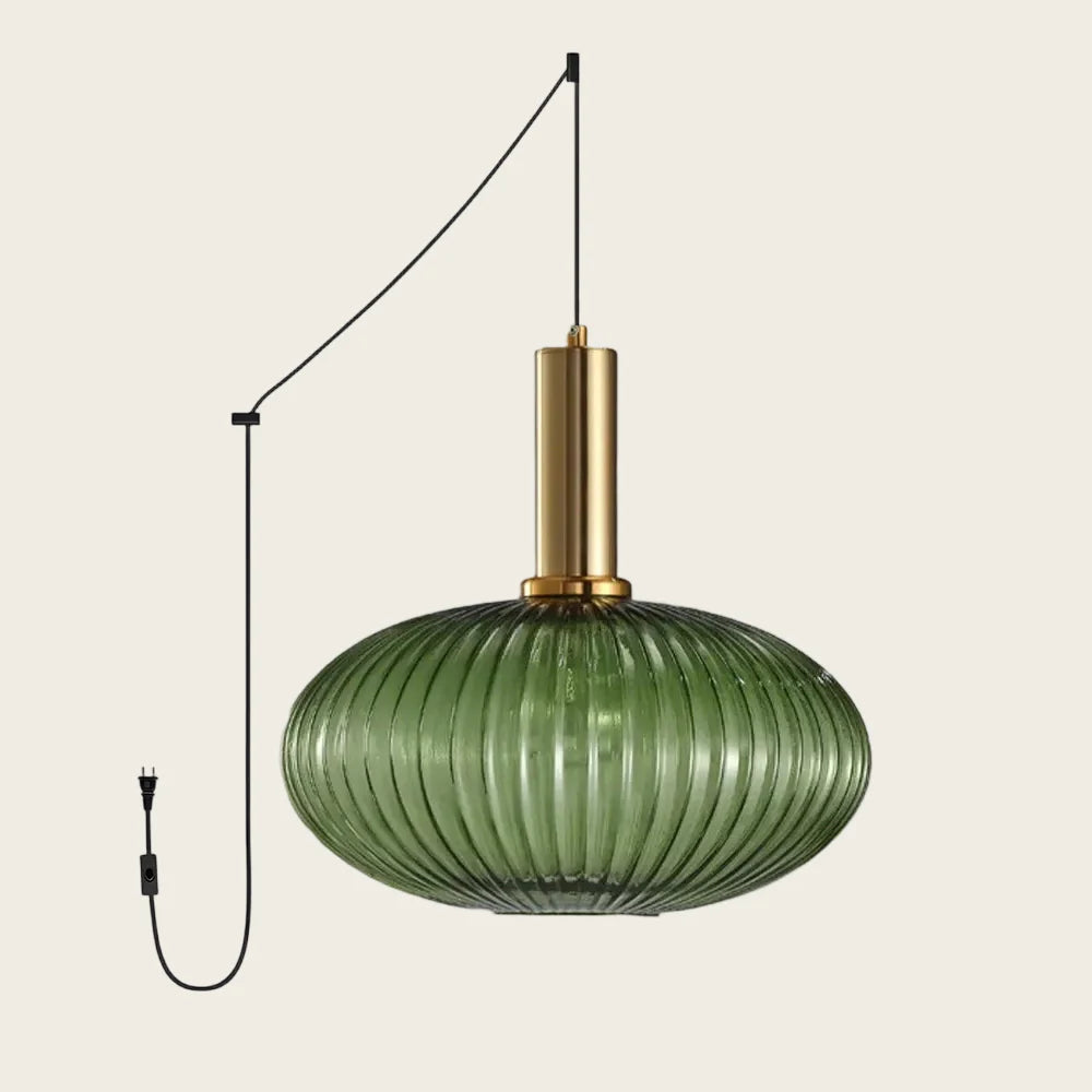 Green Model C ribbed glass plug-in pendant light