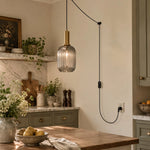 Charger l'image dans la visionneuse de galerie, Retro ribbed glass plug-in pendant light in a home interior