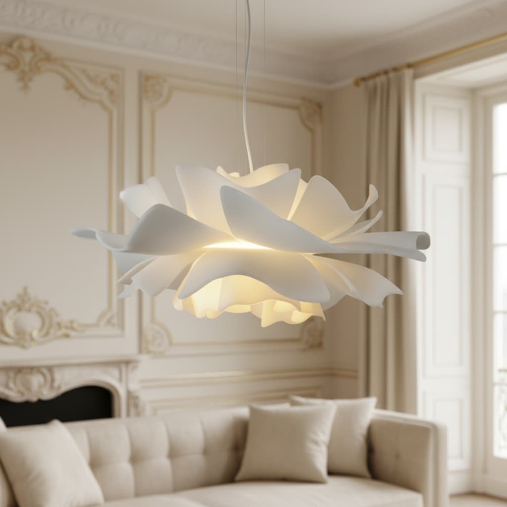 Blossenari Nordische Blumenmuster Hängelampe – Bildhauerische Blumen-Deckenleuchte für Wohnzimmer N34