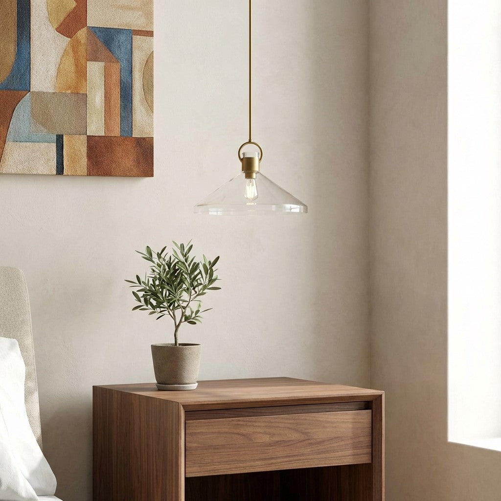 Lámpara colgante de cono ancho Lumicona – Diseño de vidrio transparente con estilo industrial para cocinas U17