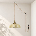Load image into Gallery viewer, Pleated Glass Antique Brass Plug-In Swag Pendant