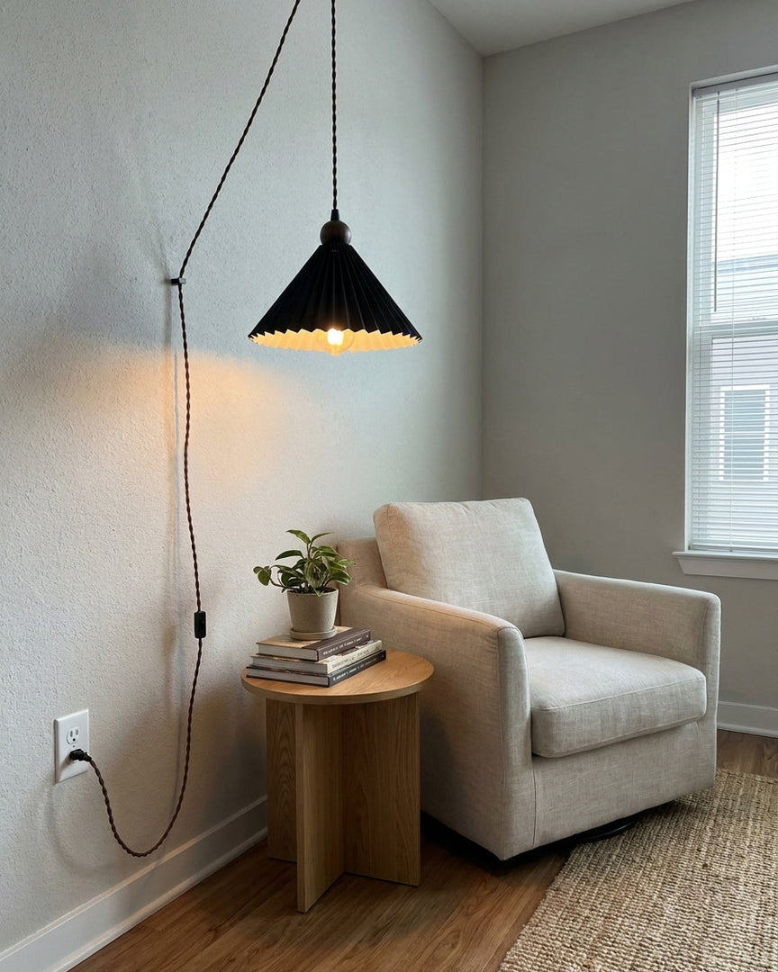 Pleated Ceramic Plug-In Swag Pendant