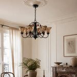 Bild in Gallery-Viewer laden, Upward Amber Tulip Glass Metal Chandelier