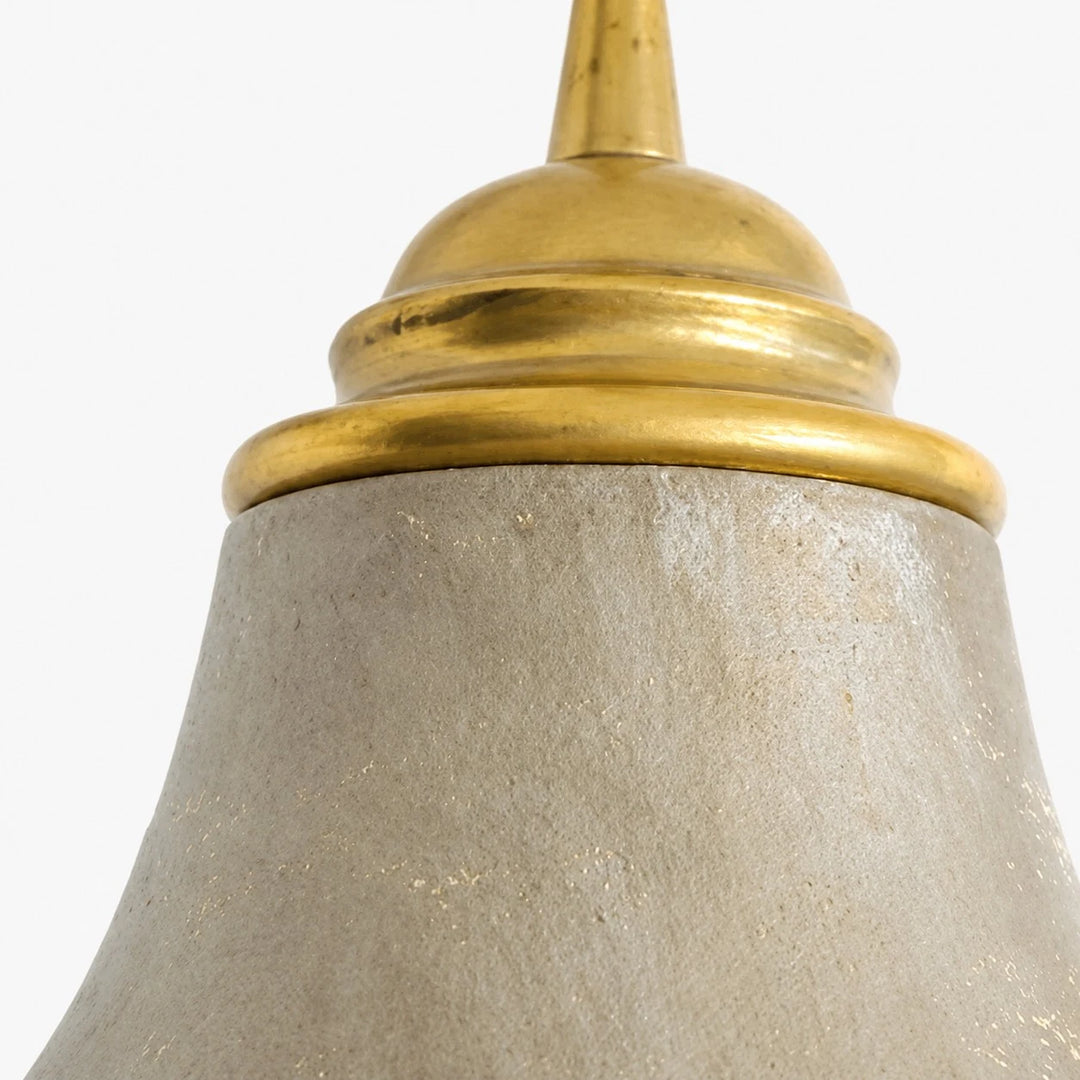 Aged brass top fitting and textured shade detail