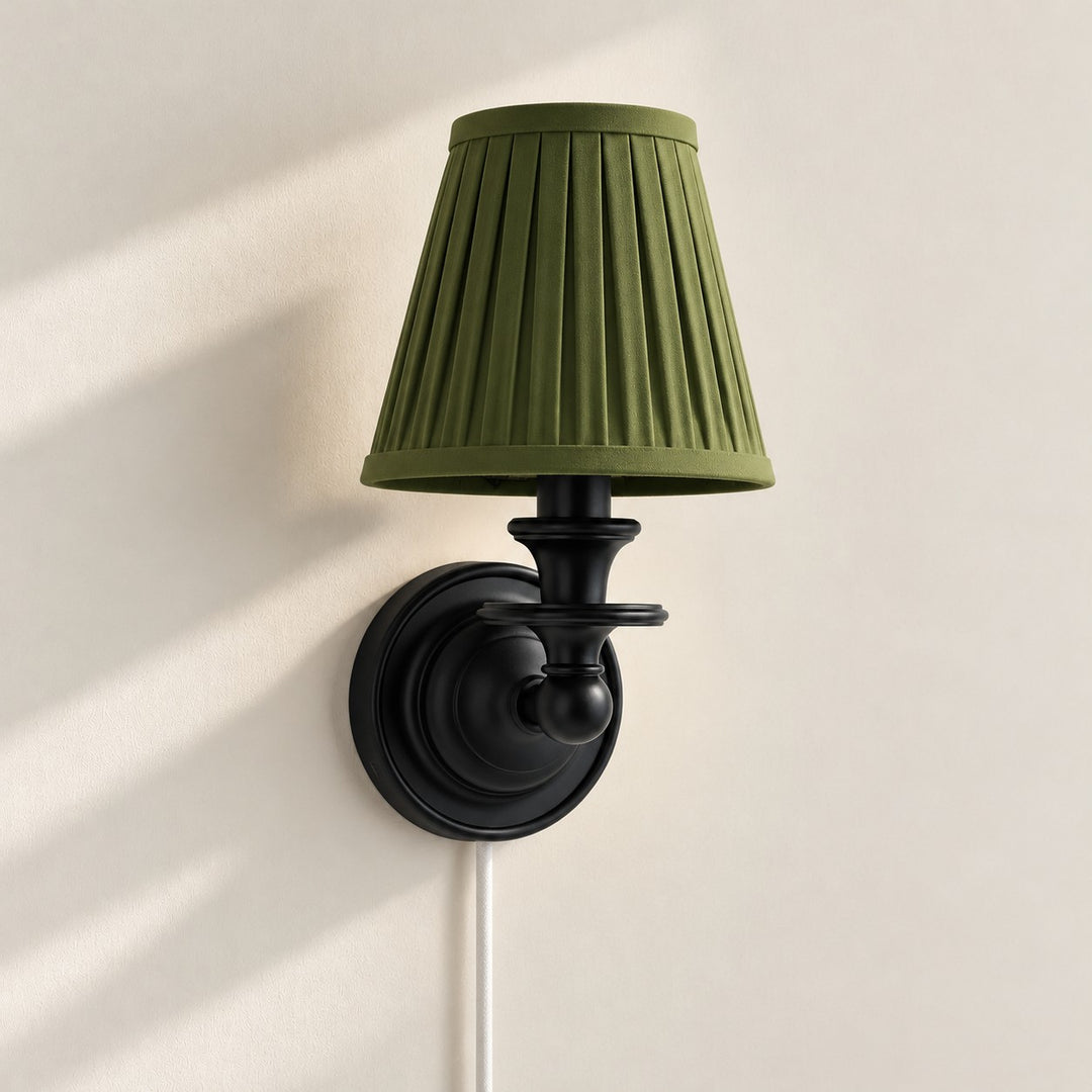 Rowan No-Wire Pleated Drum Shade Wall Sconce – Plug-In Fabric Wall Light