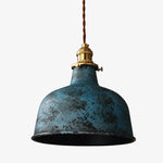 Cargar imagen en el visor de la Galería, Distressed blue rounded dome pendant lamp on white background
