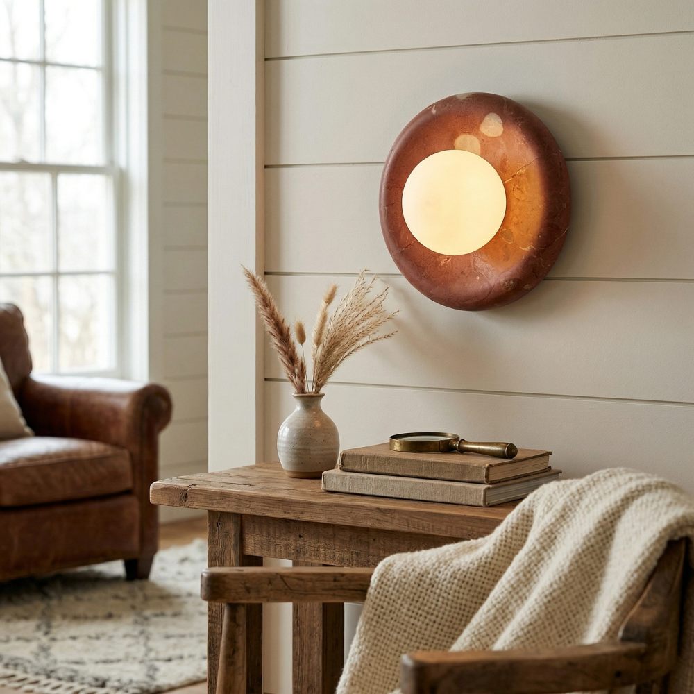 Oria Minimalist Travertine Wall Sconce - Sculptural Ambient Light for Bedroom