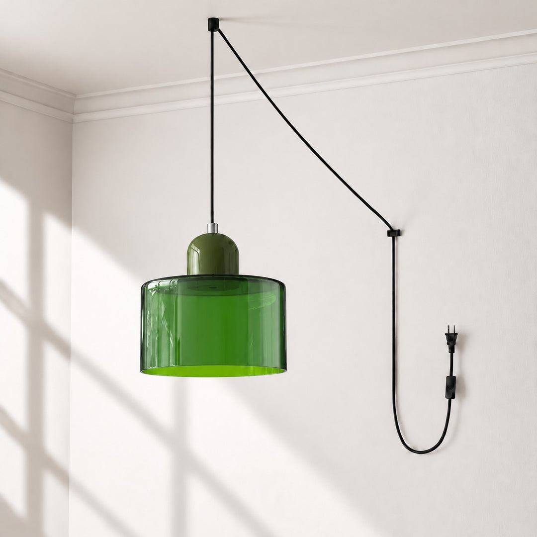 Mid‑Century Macaron Plug‑in Swag Pendant Light - Colorful Shade Hanging Lamp for Home Decor