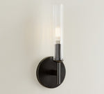 Cargar imagen en el visor de la Galería, Aplique de pared de tubo de vidrio Bravira - Iluminación clásica de tubo de latón acanalado
