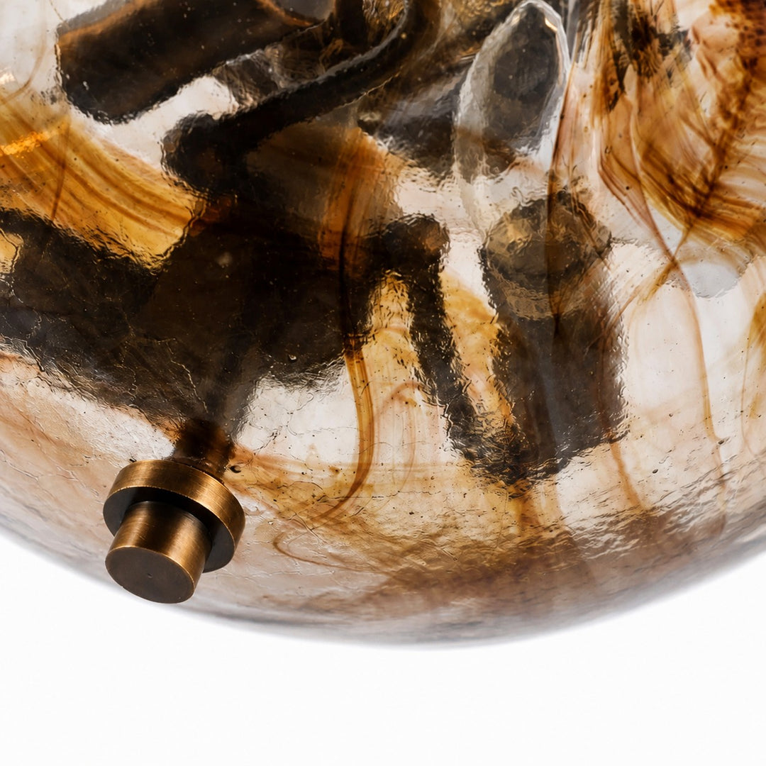 Antique Brass Etched Glass Semi-Flush Ceiling Light