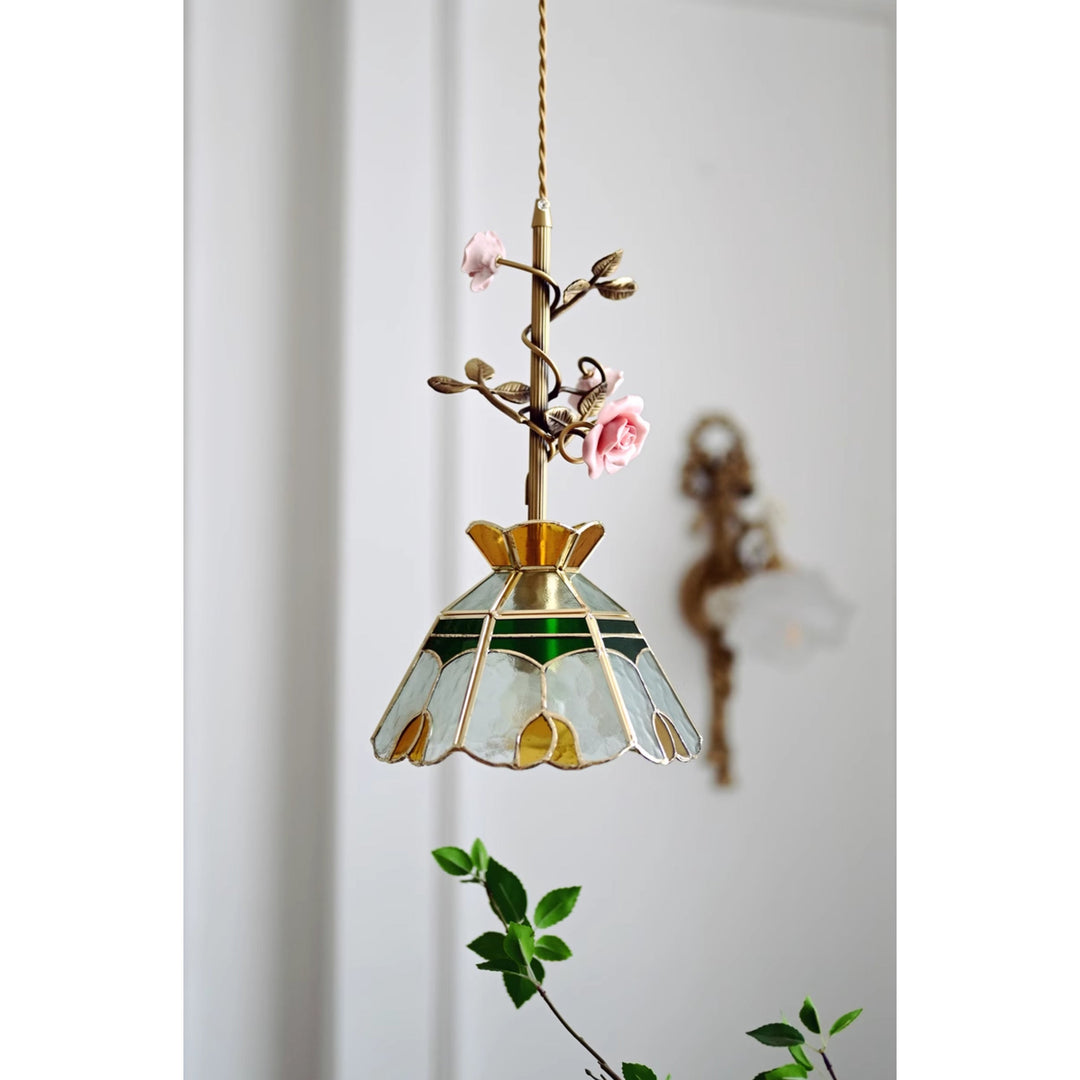 Lámpara colgante de cristal rosa Lalique