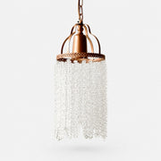Small vintage crystal fringe pendant chandelier on a white background