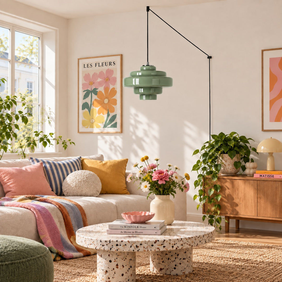 Koloro Millie Plug-In Glass Pendant Light - Retro Colorful Pendant for Modern Interiors