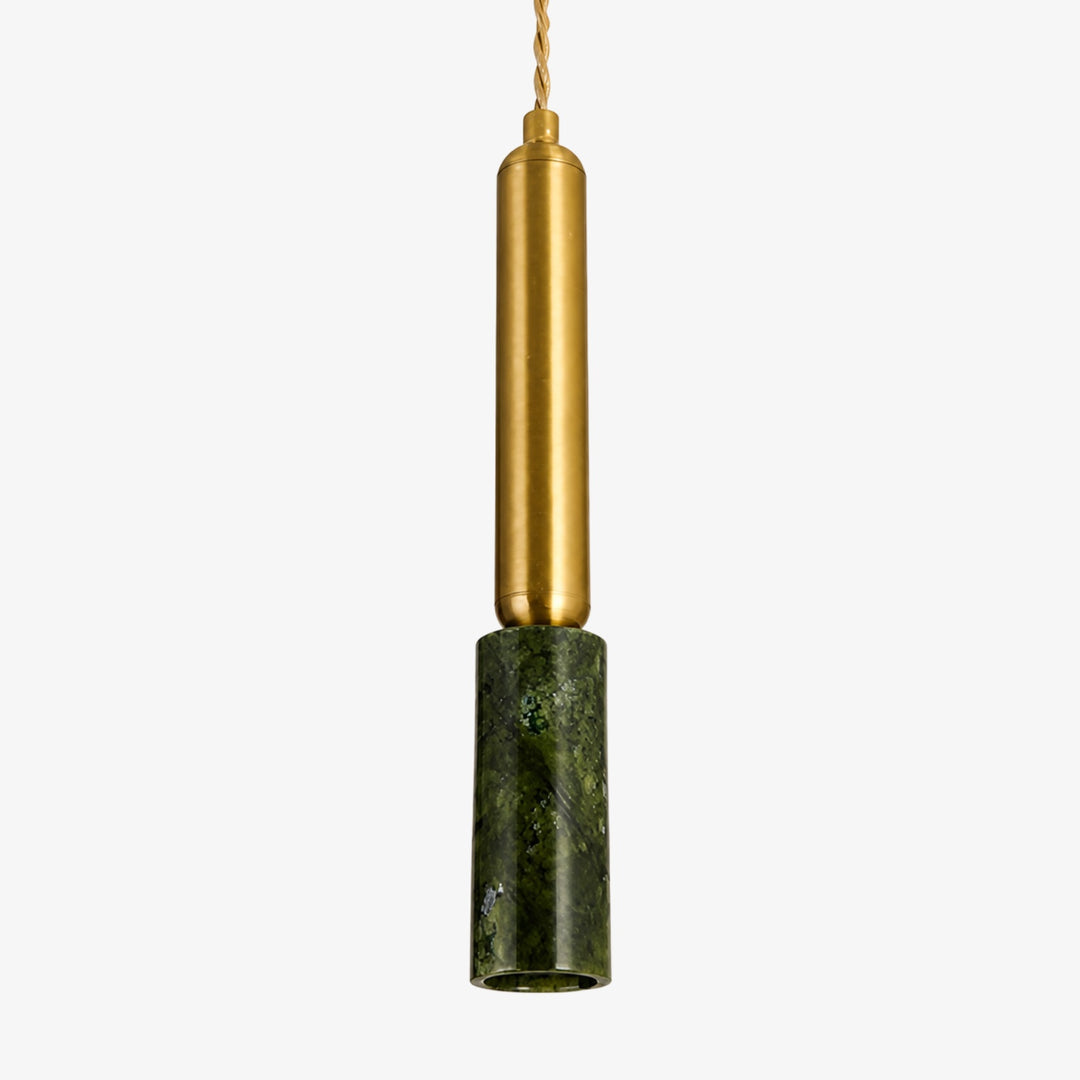 Slim Brass and Green Jade Pendant Light