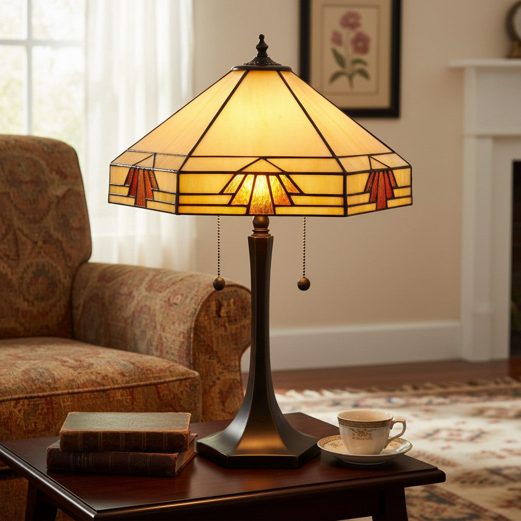 TF Nevada Geometric Stained Glass Table Light – Table Lamp for Living Rooms and Bedrooms