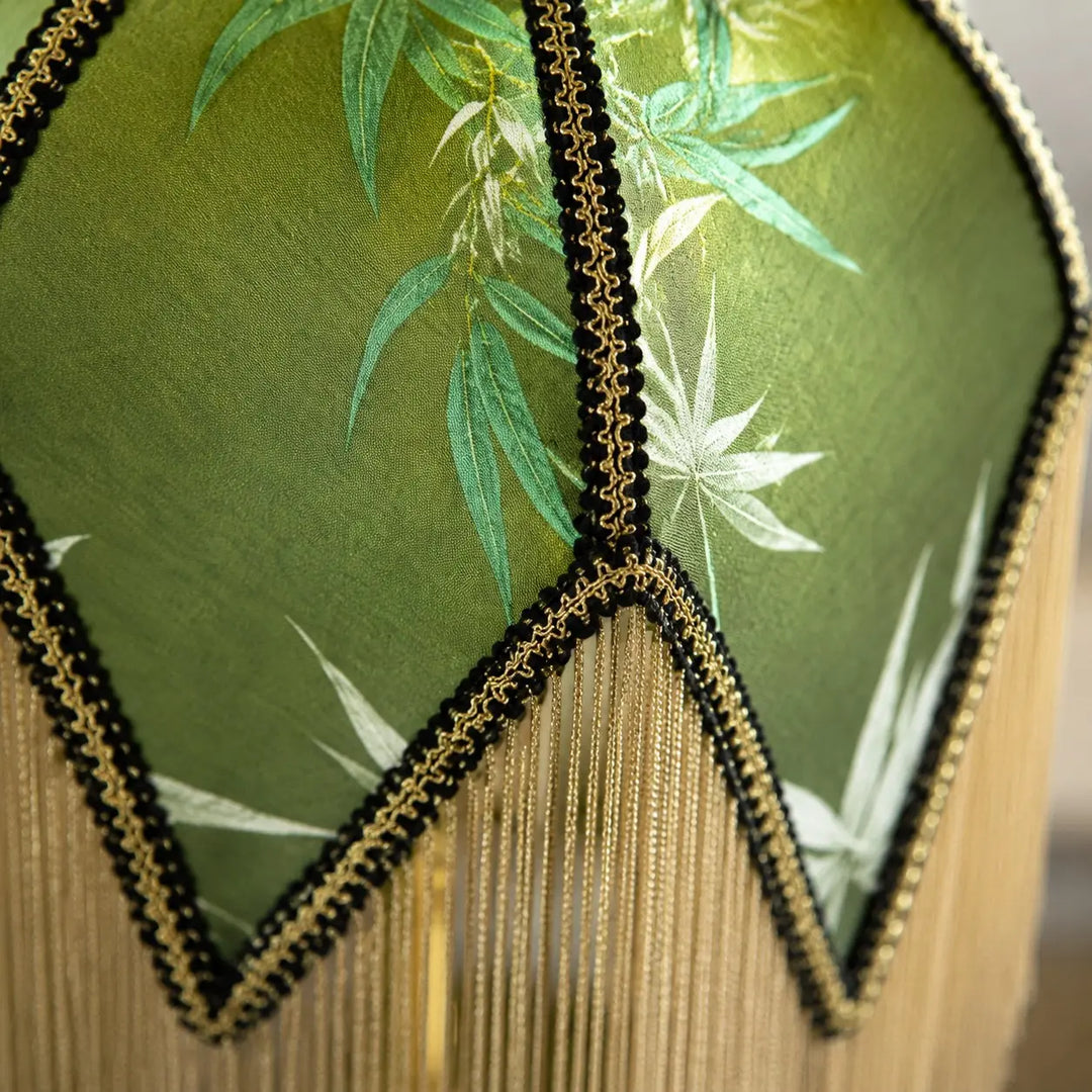 Green fabric lampshade detail