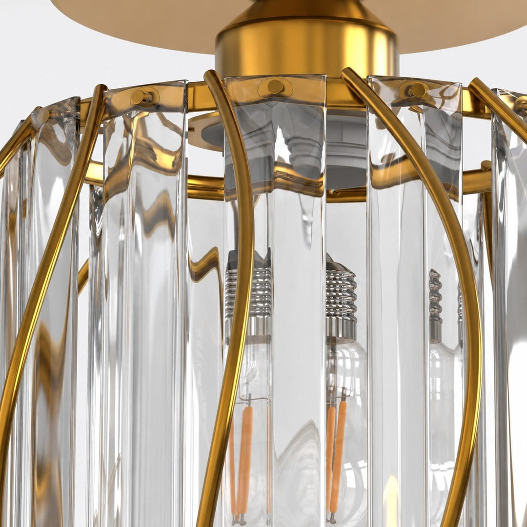 Geometric Cage Semi-Flush Mount Crystal Ceiling Light for Hallway and Entryway