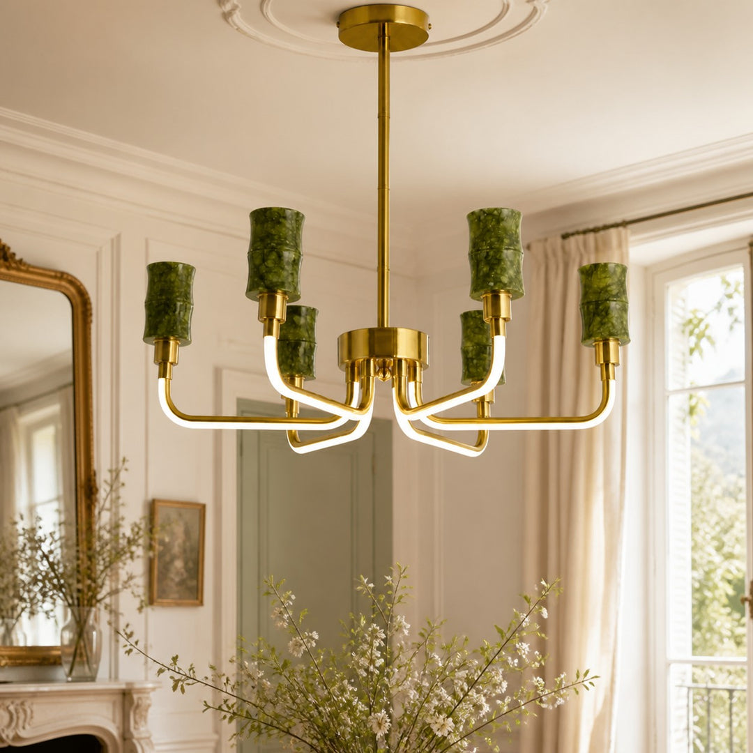 Green Jade Candle-Arm Chandelier
