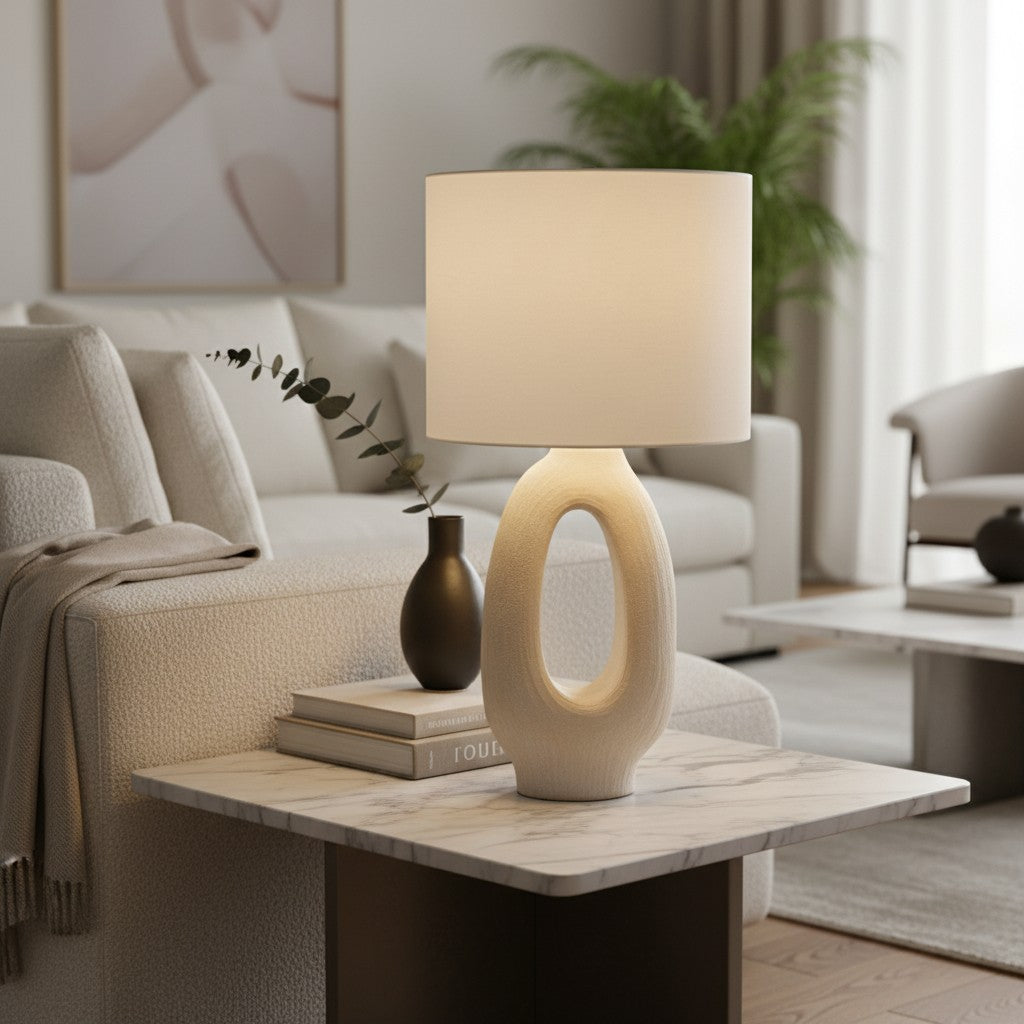 Ceruna Tischlampe mit Keramikkörper und strukturierter Oberfläche für Schlafzimmer oder Wohnzimmer