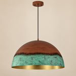 Cargar imagen en el visor de la Galería, Textured Copper Patina Iron Dome Pendant Light