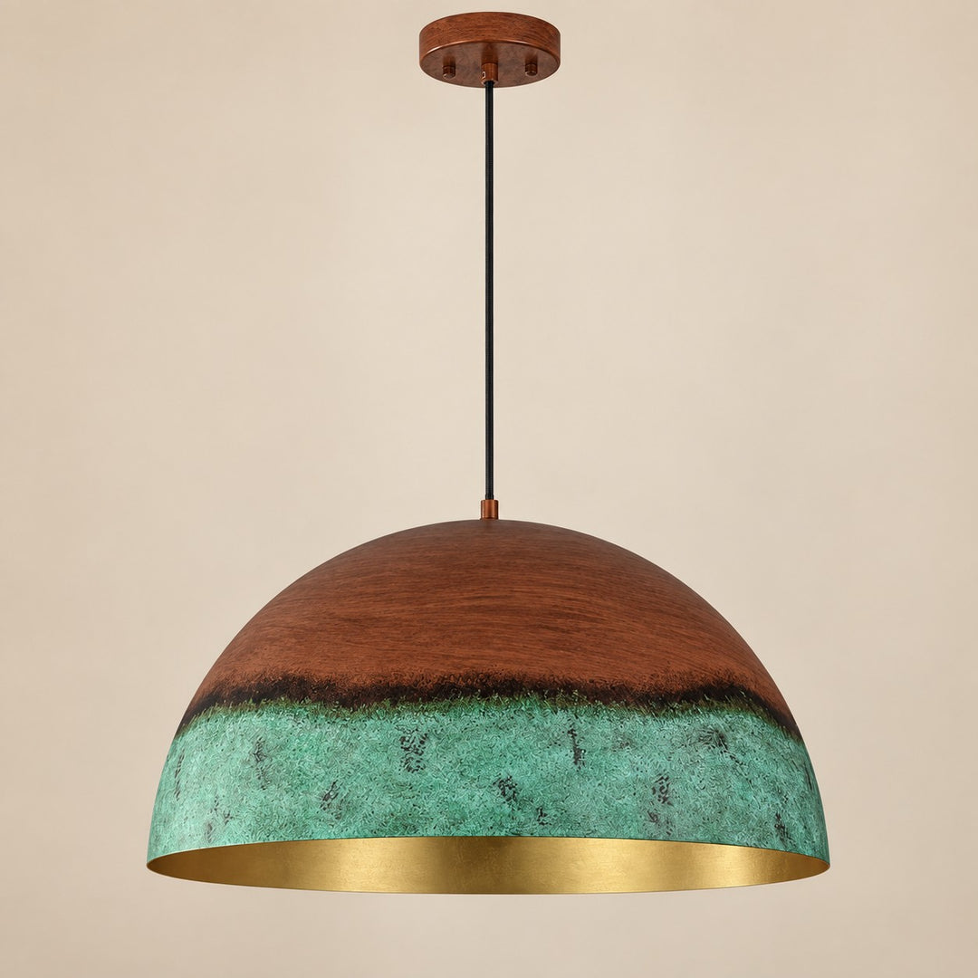 Textured Copper Patina Iron Dome Pendant Light