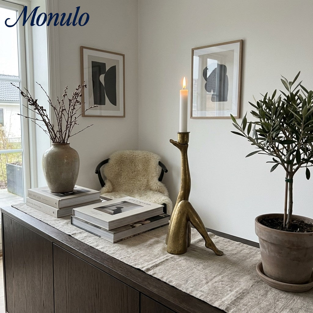 Base de vela dorada escultórica Kickra - Decoración para comedor y sala