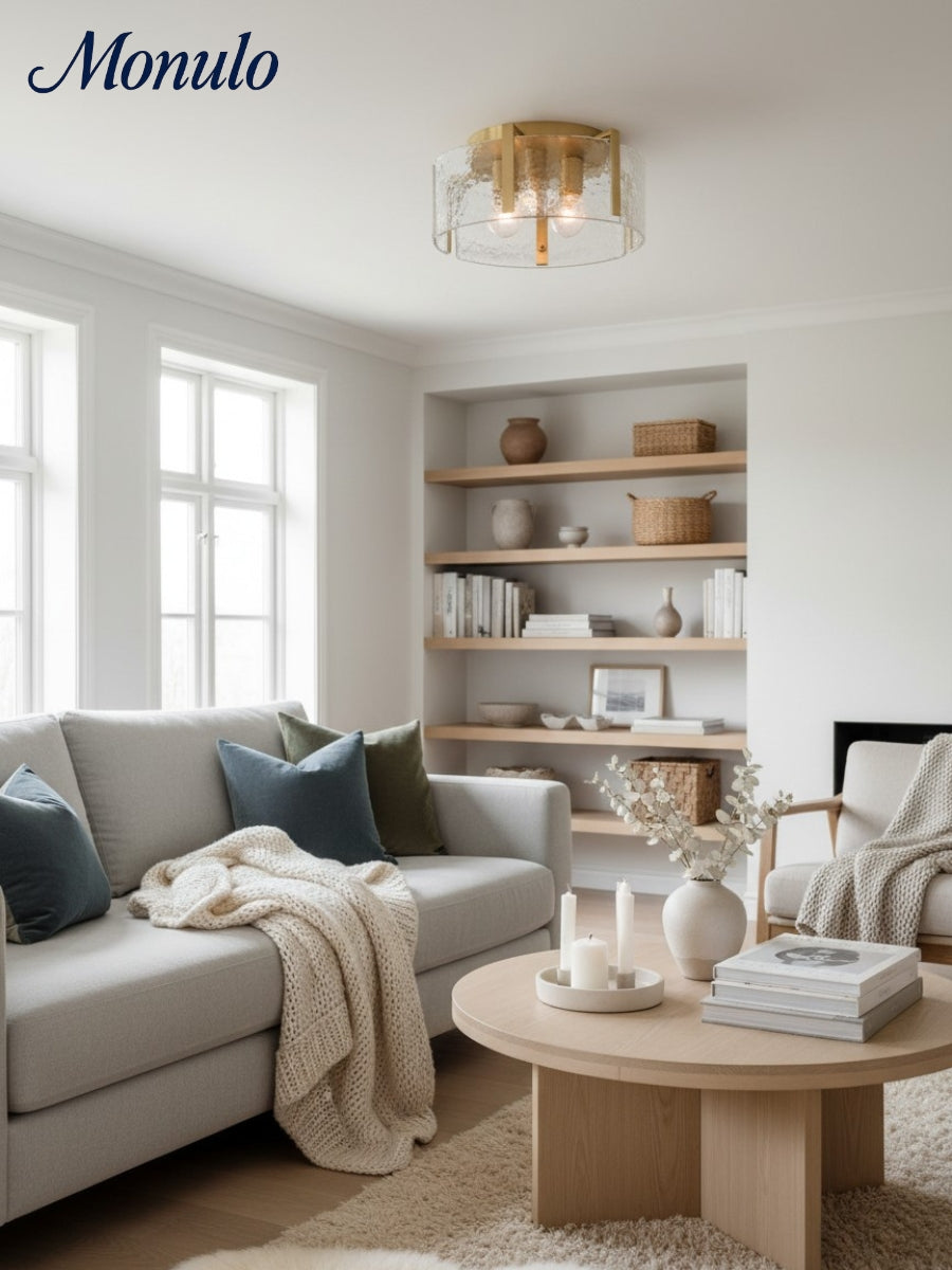 Vintage Semi Flush Mount Ceiling Light - Black and Glass Ceiling Fixture