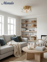 Load image into Gallery viewer, Vintage Semi Flush Mount Ceiling Light - Black and Glass Ceiling Fixture
