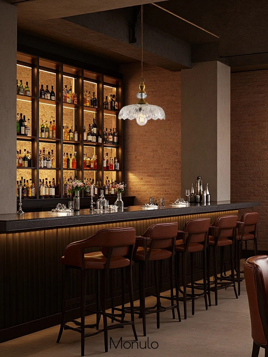 Vintage Brass Clear Glass Flower Pendant Light For Kitchen Island