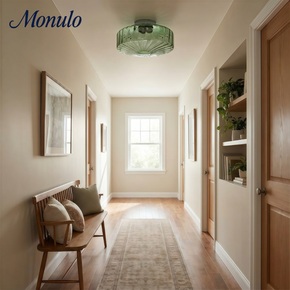 Coloria Vintage Green Glass Ripple Ceiling Light - Classic Ceiling Lamp for Dining Room Entryway and Hallway