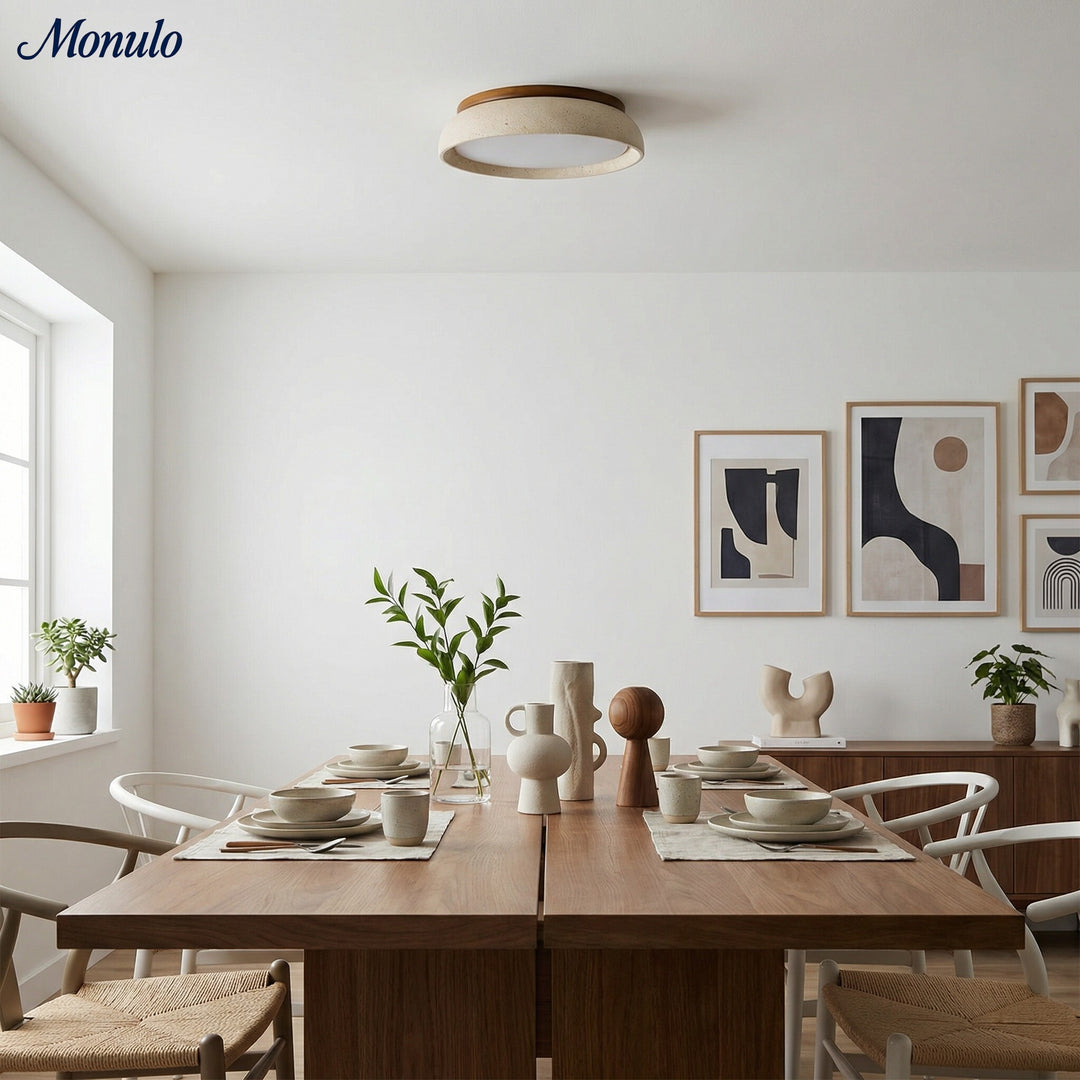 Travira Sculptural Travertine Ceiling Fixture - Soft Ambient Light for Bedroom Living Room or Entryway