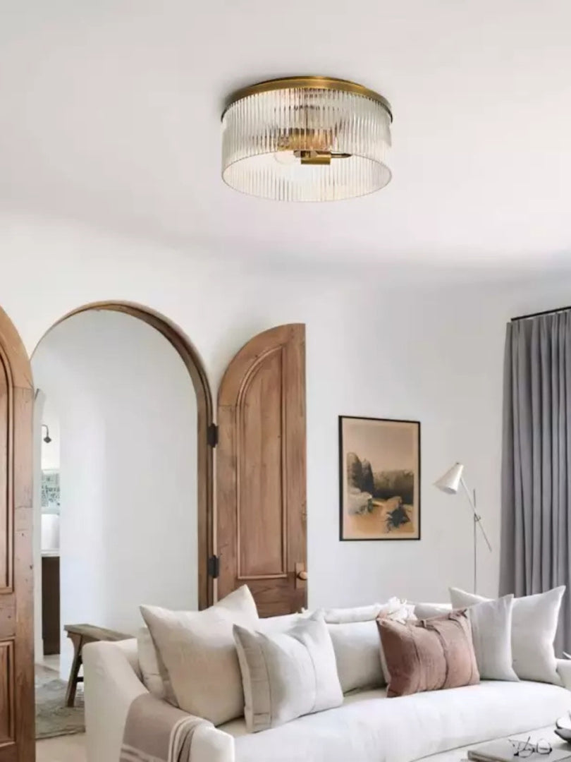 Round Ribbed Glass Flush Mount Ceiling Light