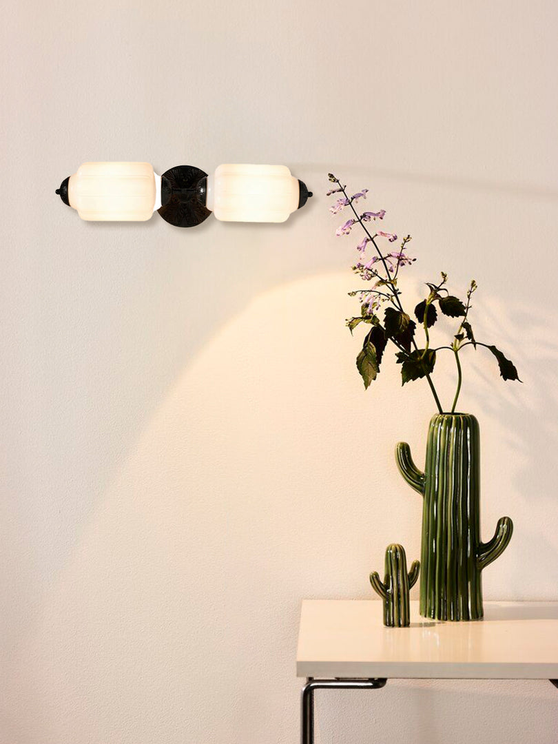 American Vintage Glass Lantern Shaped Horizontal Eloise Wall Sconce