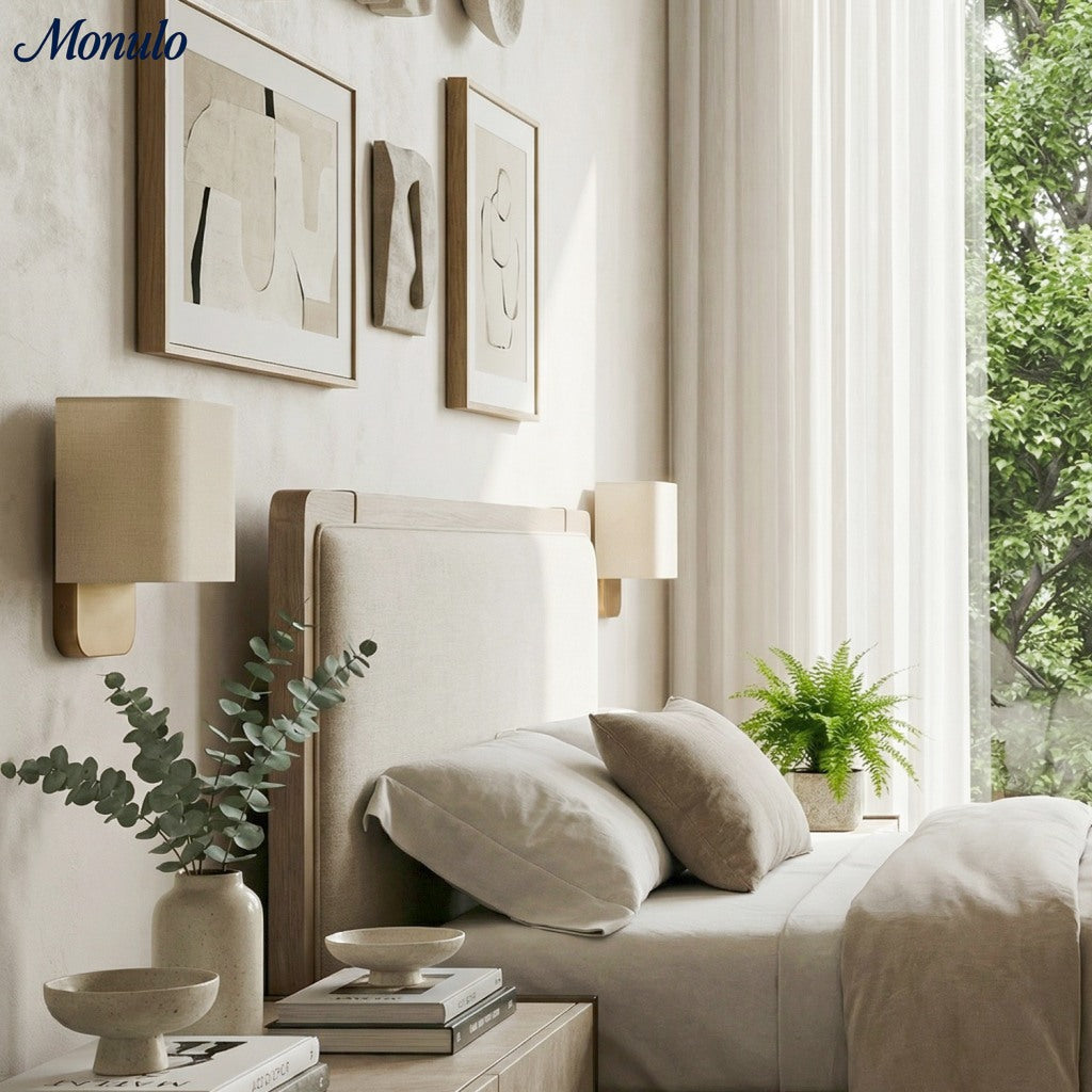 Nolvara Aleena Soft Fabric Luxe Metal Fabric Wall Sconce for Bedroom Reading Light