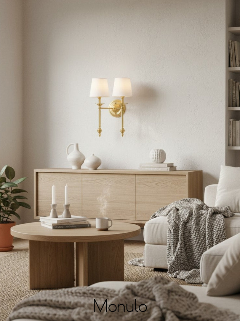 Rowan Fabric Shade Wall Sconce in Antique Copper - Vintage Luxury Light for Interiors