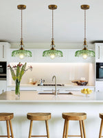 Load image into Gallery viewer, Vintage Brass Clear Glass Flower Pendant Light For Kitchen Island
