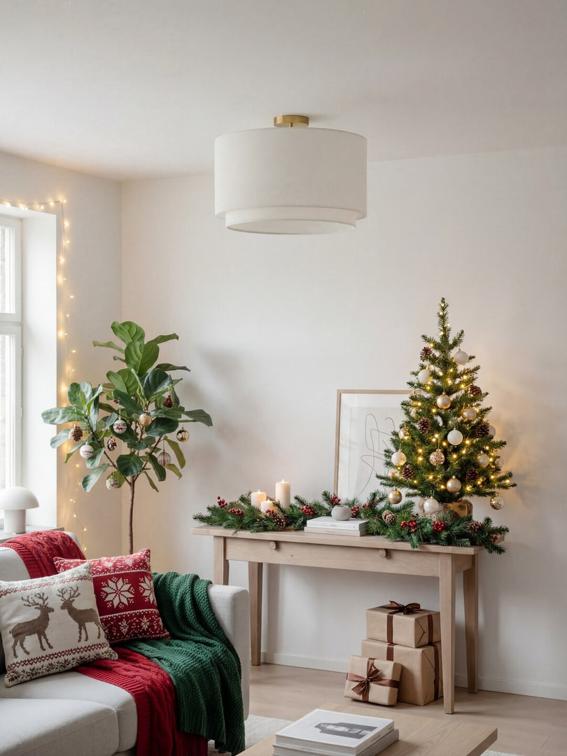 Dumora Doppel-Trommel-Deckenleuchte - Stoffschirm Aufputzleuchte Eleganz