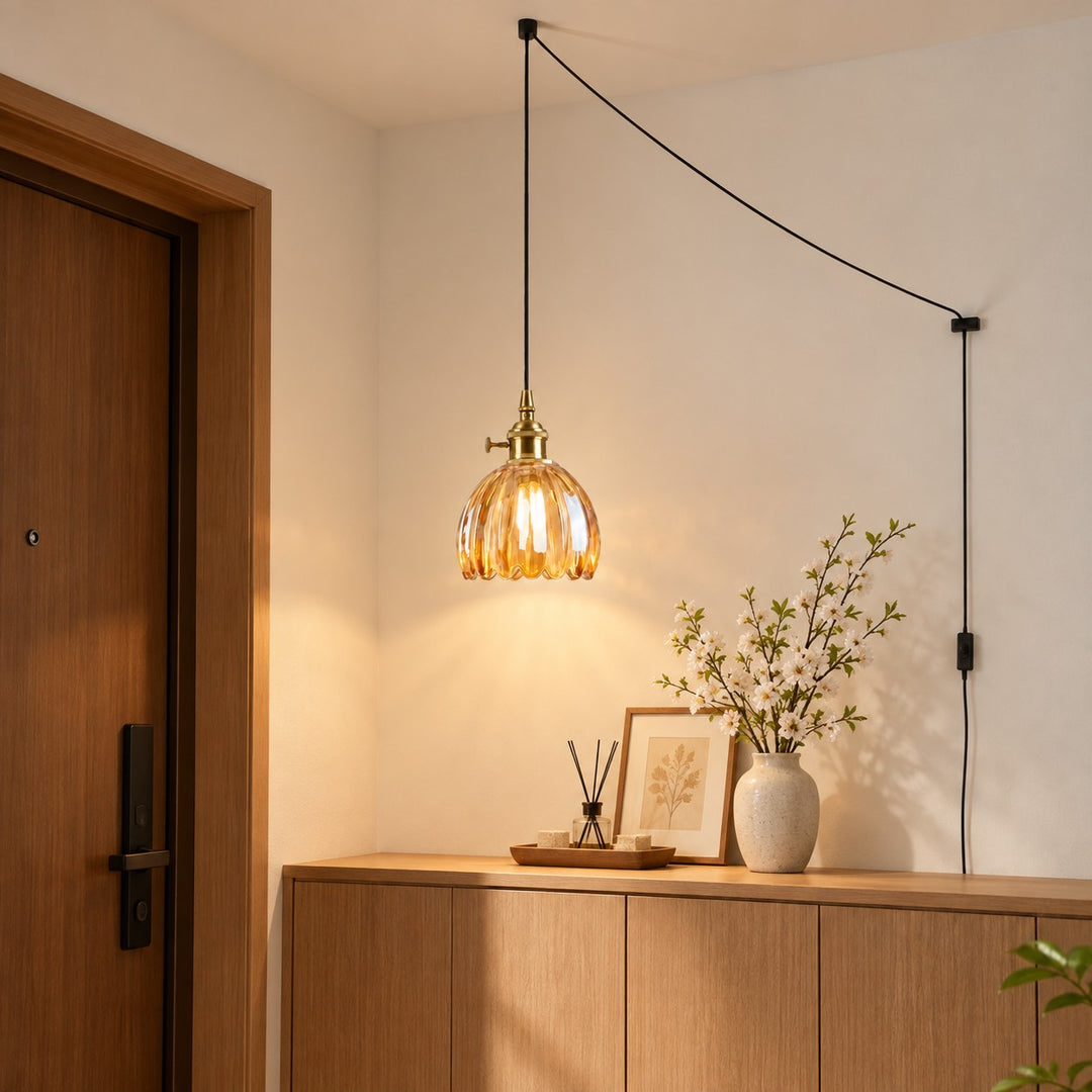 Vintage Blossom Glass Plug-In Pendant Light