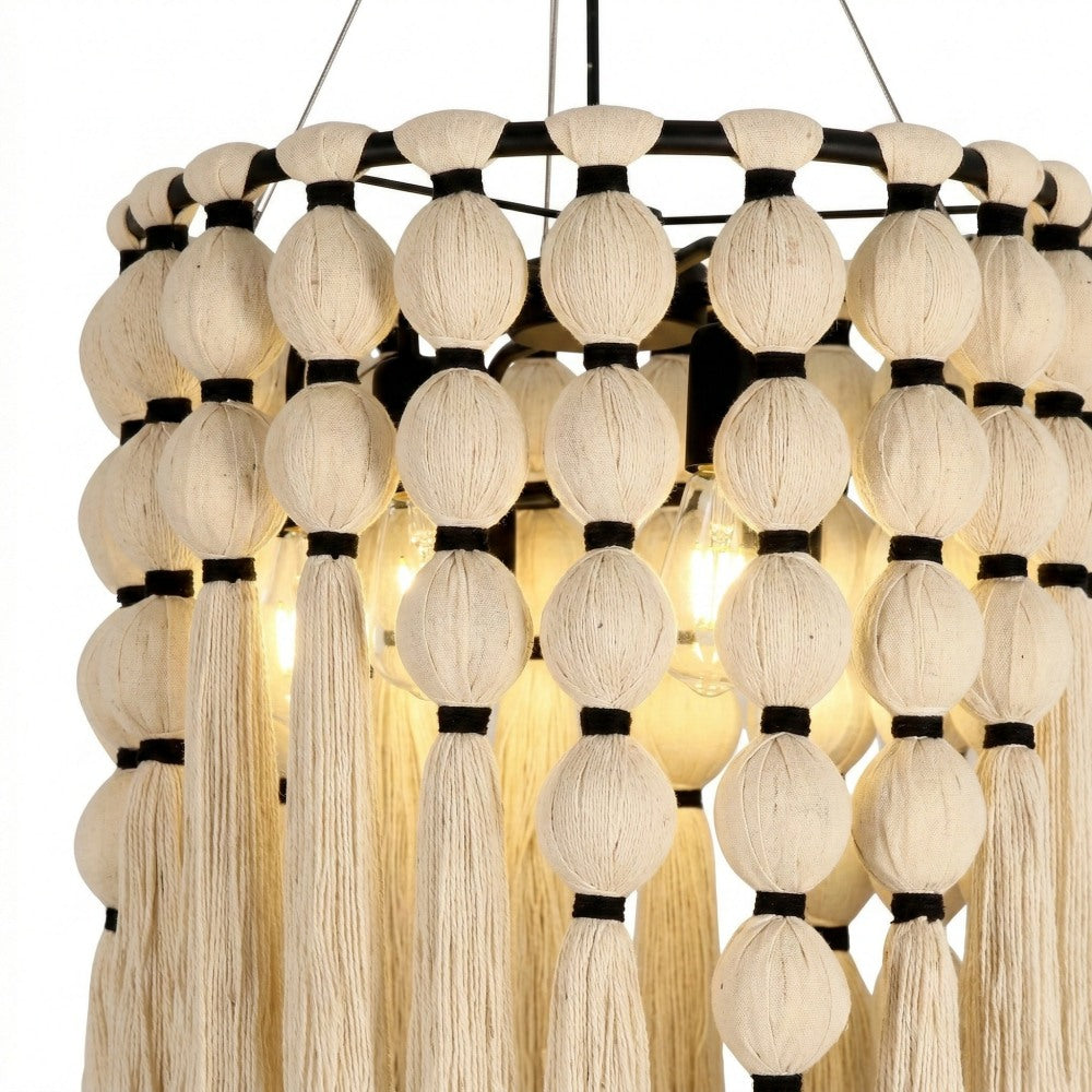 Lustre Moderne Élégant Modulune Fait Main avec Franges en Coton Blanc pour Salon