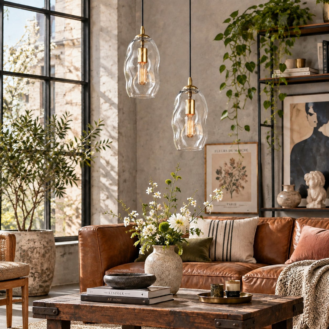 Hand-Blown Glass Globe Pendant with two shade heights and a rounded shade