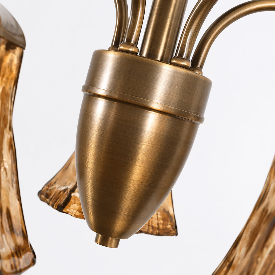 Brass and Amber Glass Semi-Flush Ceiling Light