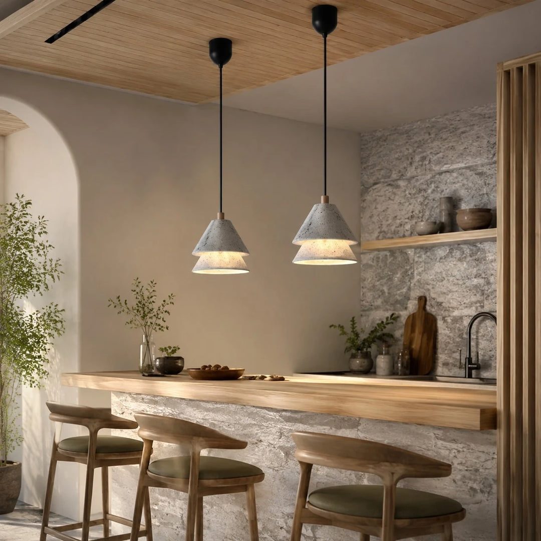 Grey Stone Pendant Light with Paper Diffuser