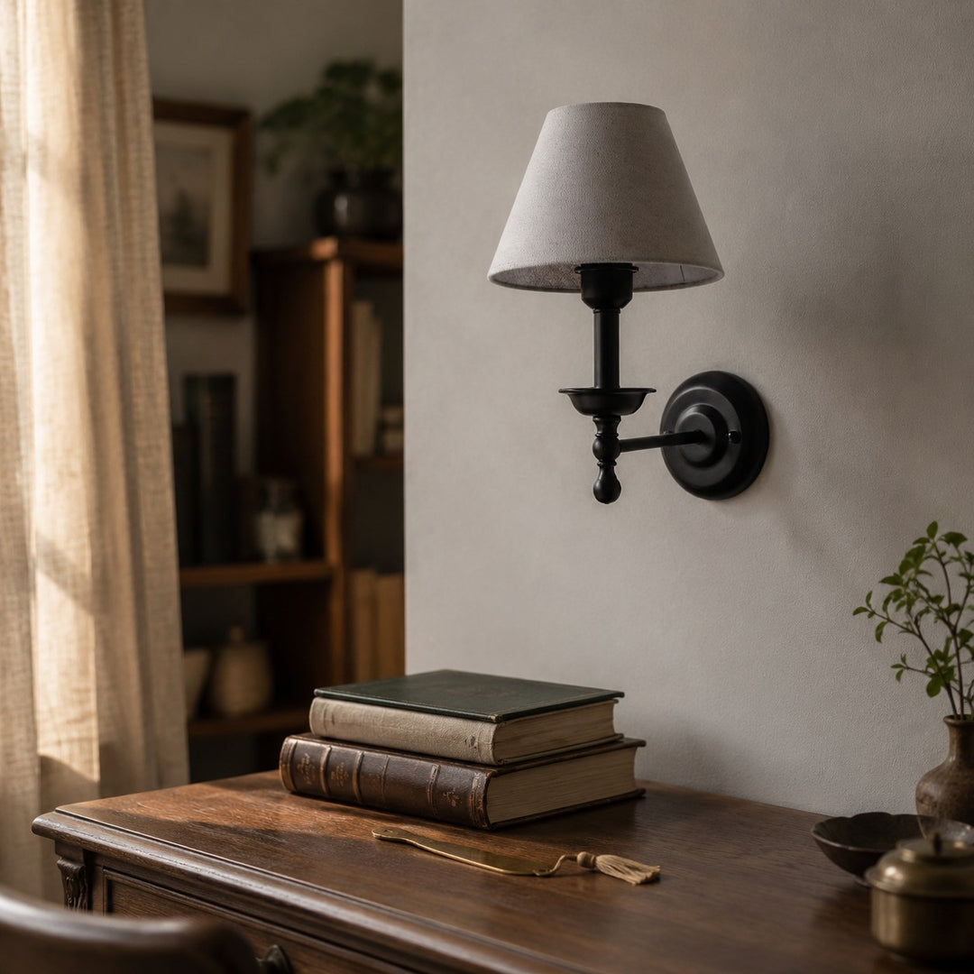 Aplique de pared vintage con pantalla de tela
