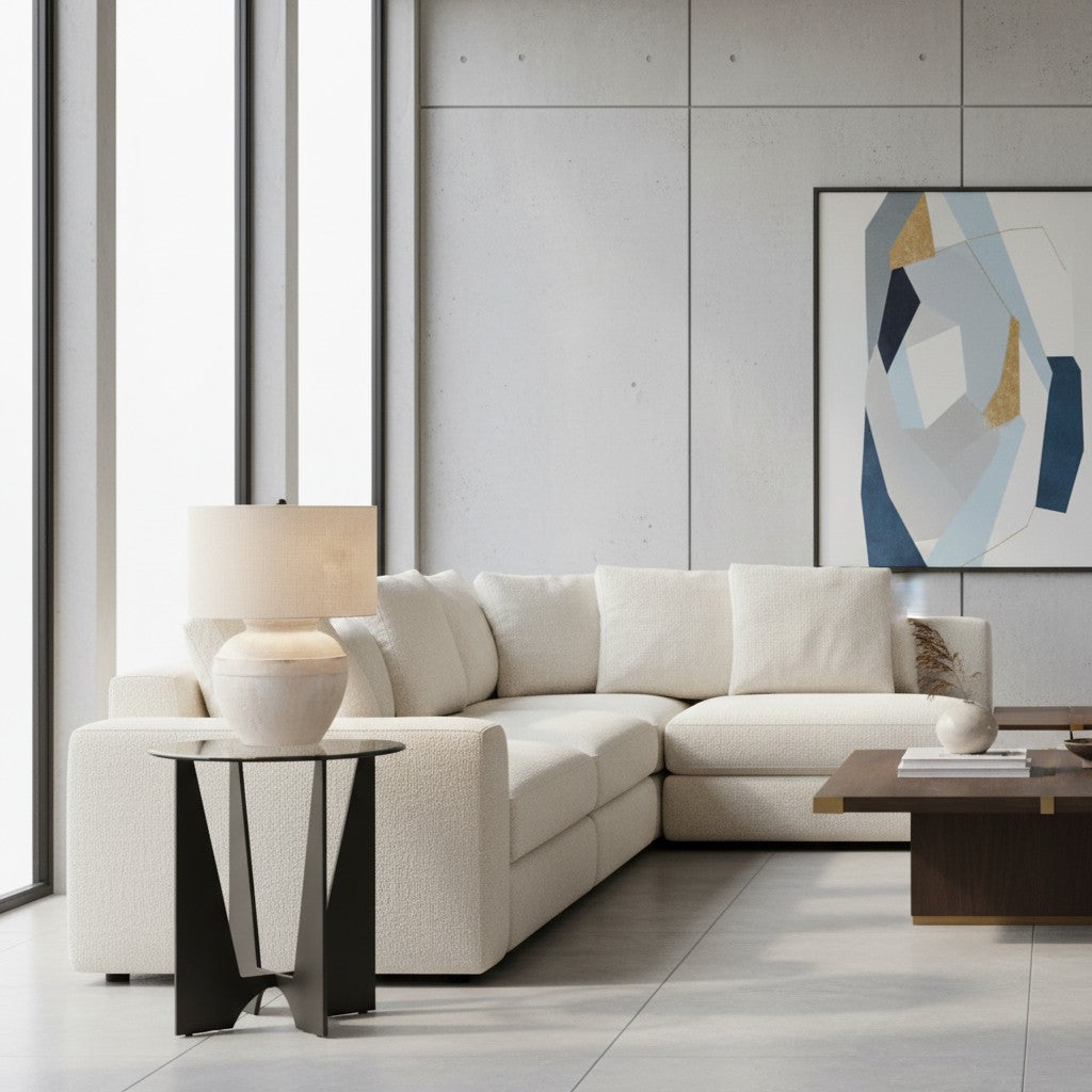 Ceruna strukturierte Keramikbasis mit Stoffschirm Tischlampe - moderne Nachttischbeleuchtung für das Schlafzimmer