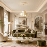 Bild in Gallery-Viewer laden, Sage floral fabric pendant light above a lounge seating area