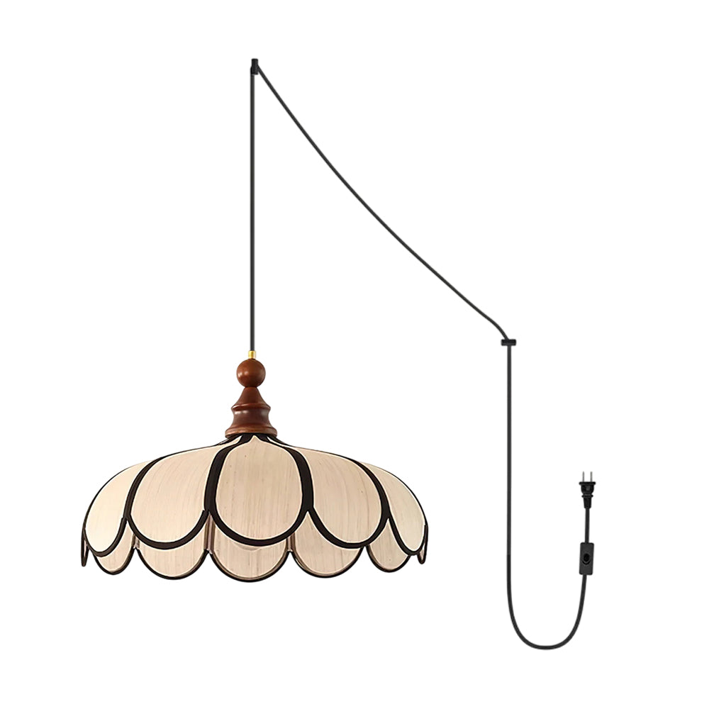 Scalloped Abaca Woven Plug-In Swag Pendant