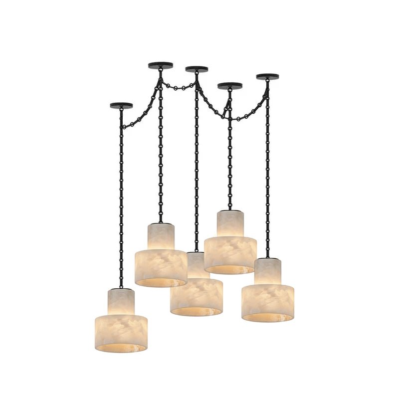 Black Metal Alabaster Frosted Shade Hardwired Chandelier